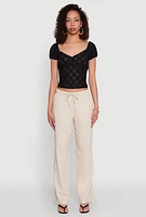 Womens Eyelet Knit Top, Black, Size M