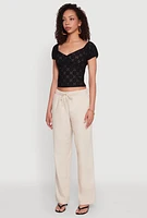 Womens Eyelet Knit Top, Black, Size M