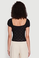 Womens Eyelet Knit Top, Black, Size M