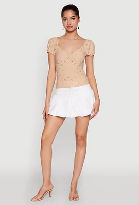 Womens Eyelet Knit Top, Beige, Size S