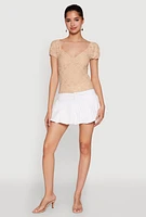 Womens Eyelet Knit Top, Beige, Size S