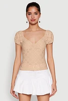 Womens Eyelet Knit Top, Beige, Size S