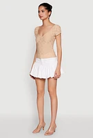 Womens Eyelet Knit Top, Beige, Size S