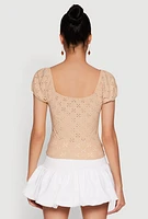 Womens Eyelet Knit Top, Beige, Size S