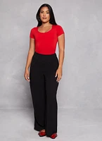 Womens Short Sleeve Scoop Neck Bodysuit, Red,