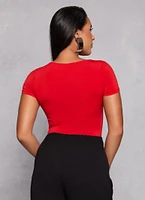 Womens Short Sleeve Scoop Neck Bodysuit, Red,