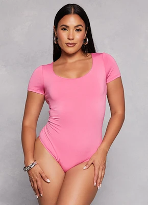 Womens Short Sleeve Scoop Neck Bodysuit, Pink, Size S