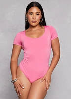 Womens Short Sleeve Scoop Neck Bodysuit, Pink, Size S