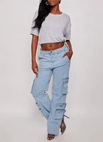 Womens Solid Crew Neck Drawstring Hem Top, Grey, Size L