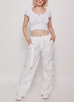 Womens Zip Front Cropped T Shirt, White, Size L