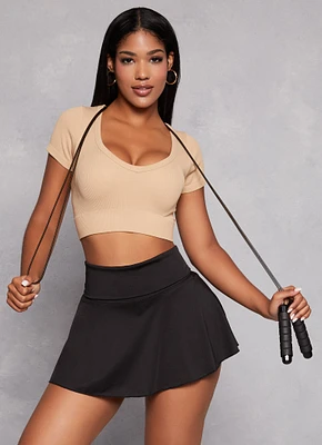 Womens Seamless Ribbed V Neck Crop Top,