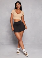 Womens Seamless Ribbed V Neck Crop Top,