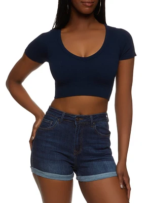 Womens Seamless Ribbed V Neck Crop Top,