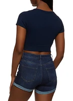 Womens Seamless Ribbed V Neck Crop Top,