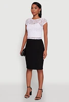 Womens Ambiance Lace Overlay Cropped Cap Sleeve Blouse, White, Size S