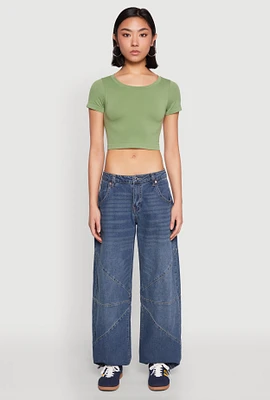 Womens Seamless Short Sleeve Crop Top, Green, Size S-M