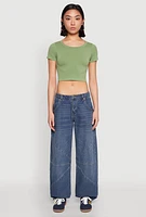 Womens Seamless Short Sleeve Crop Top, Green, Size S-M
