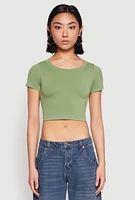 Womens Seamless Short Sleeve Crop Top, Green, Size S-M