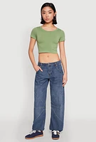 Womens Seamless Short Sleeve Crop Top, Green, Size S-M