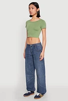 Womens Seamless Short Sleeve Crop Top, Green, Size S-M