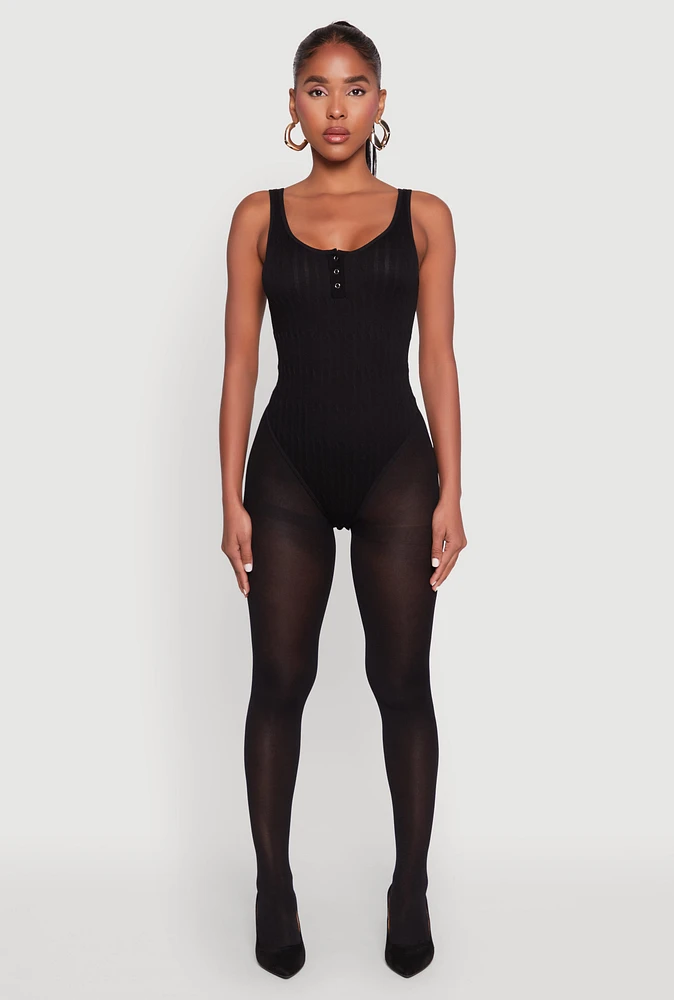 Womens Seamless Snap Button Notch Neck Bodysuit, Black, Size L