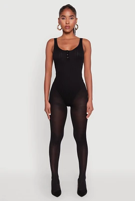 Womens Seamless Snap Button Notch Neck Bodysuit, Black, Size L