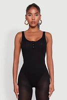 Womens Seamless Snap Button Notch Neck Bodysuit, Black, Size L