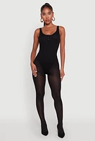 Womens Seamless Snap Button Notch Neck Bodysuit, Black, Size L