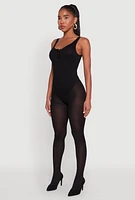 Womens Seamless Snap Button Notch Neck Bodysuit, Black, Size L