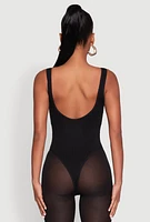 Womens Seamless Snap Button Notch Neck Bodysuit, Black, Size L