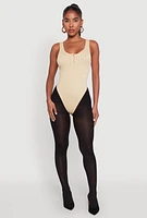 Womens Seamless Snap Button Notch Neck Bodysuit, Beige, Size L