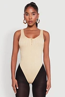 Womens Seamless Snap Button Notch Neck Bodysuit, Beige, Size L
