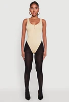 Womens Seamless Snap Button Notch Neck Bodysuit, Beige, Size L