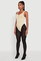 Womens Seamless Snap Button Notch Neck Bodysuit,