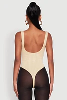 Womens Seamless Snap Button Notch Neck Bodysuit, Beige, Size L
