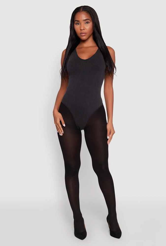 Womens Seamless Mineral Wash V Neck Thong Bodysuit,