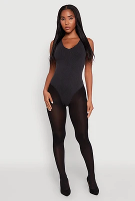 Womens Seamless Mineral Wash V Neck Thong Bodysuit,