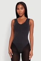 Womens Seamless Mineral Wash V Neck Thong Bodysuit,
