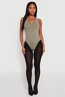 Womens Seamless Mineral Wash V Neck Thong Bodysuit, Green, Size S-M