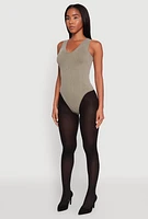 Womens Seamless Mineral Wash V Neck Thong Bodysuit, Green, Size S-M