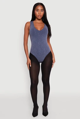 Womens Seamless Mineral Wash V Neck Thong Bodysuit,