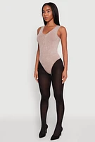 Womens Seamless Mineral Wash V Neck Thong Bodysuit, Beige, Size L-XL
