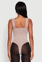 Womens Seamless Mineral Wash V Neck Thong Bodysuit, Beige, Size L-XL