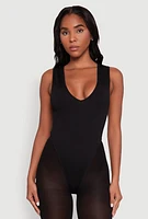 Womens Seamless V Neck Thong Bodysuit, S-M