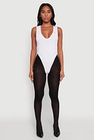 Womens Seamless V Neck Thong Bodysuit, White, Size L-XL