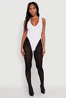 Womens Seamless V Neck Thong Bodysuit, White, Size L-XL