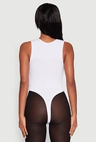 Womens Seamless V Neck Thong Bodysuit, White, Size L-XL