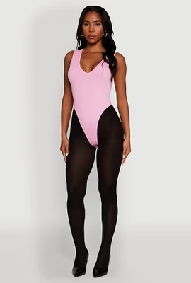 Womens Seamless V Neck Thong Bodysuit, Pink,