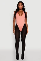 Womens Seamless V Neck Thong Bodysuit, Pink, Size S-M