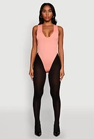 Womens Seamless V Neck Thong Bodysuit, Pink, Size S-M